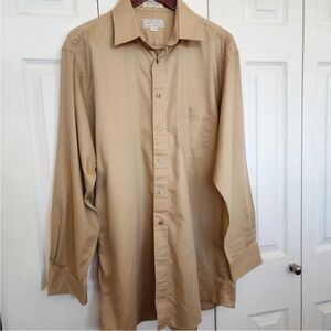 Murano Gold Label Non-Iron Stretch Tailored Fit Dress Shirt Tan size 17/34